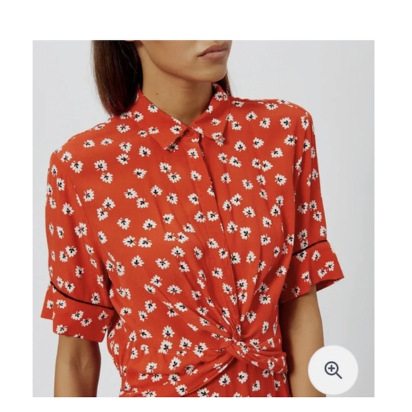 Ganni Red and Floral Collared Dress XS (US 2) NWOT - Picture 3 of 15